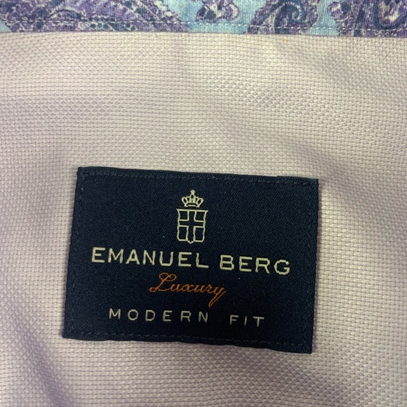 Emanuel Berg Modern Fit Mens 100% Cotton Flip Cuff Dress Shirt Size XL Lavender - Picture 4 of 10